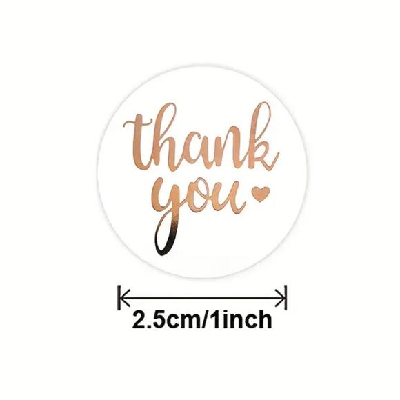 New 500 Piece Roll Self-Adhesive Rose Gold Thank You Stickers - Picture 3 of 4
